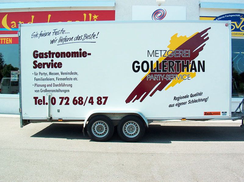 Fahrzeugbeschriftung Anhänger Metzgerei Gollerthan