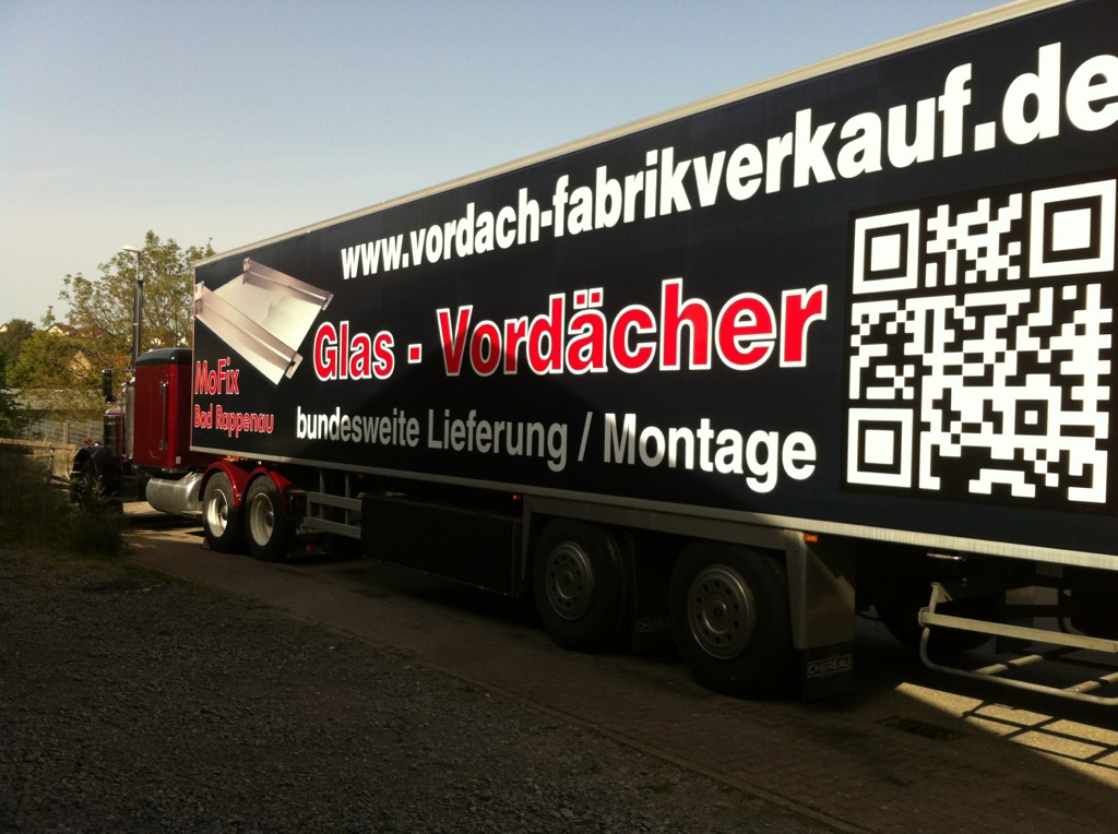 LKW Beschriftung Mofix Vordächer